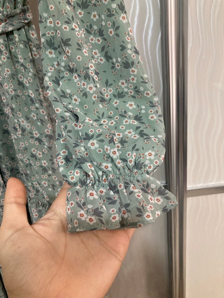 Bohem Uzun Yeşil Piliseli Elbise - Görsel 5