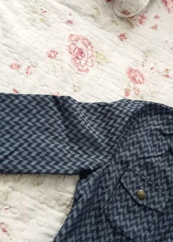 38 Beden Düğmeli Lacivert Desenli Tunik