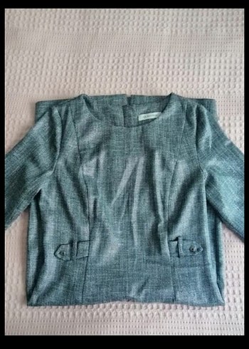 midi boy gri ofis elbise - Görsel 3