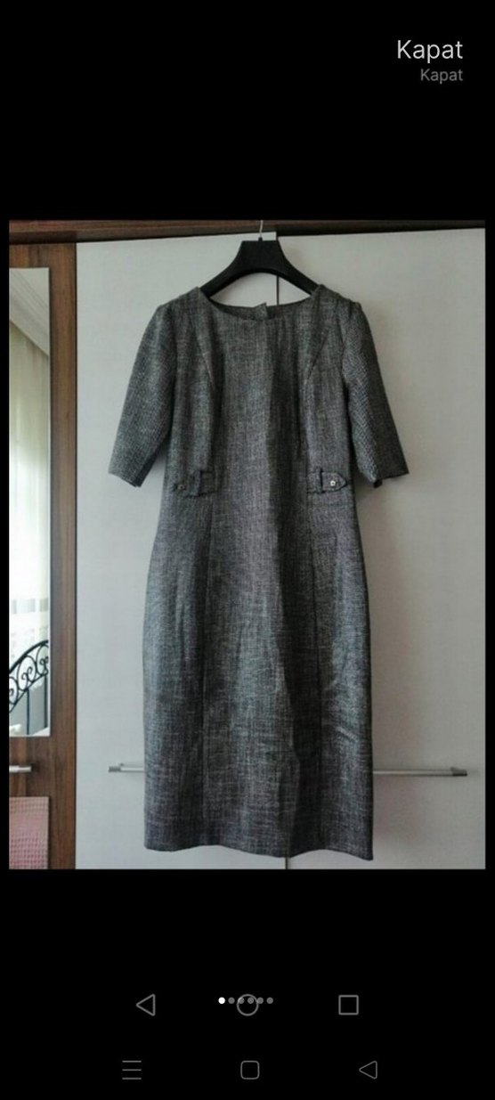 midi boy gri ofis elbise - Görsel 2