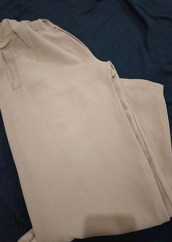 Bej Kadın Keten Pantolon, Regular Fit, Pilili - Görsel 2