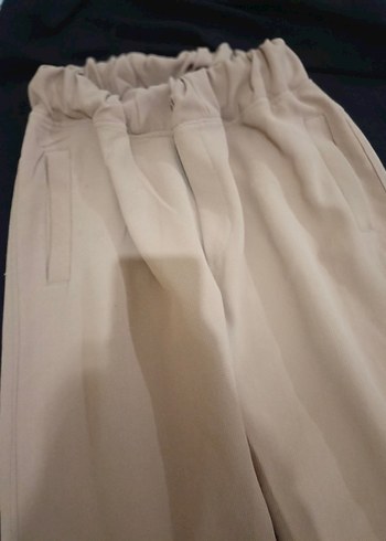 Bej Kadın Keten Pantolon, Regular Fit, Pilili - Görsel 3