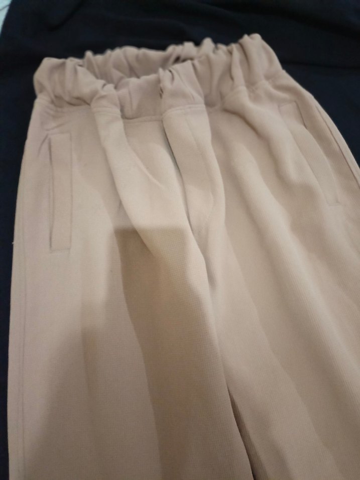 Bej Kadın Keten Pantolon, Regular Fit, Pilili - Görsel 3