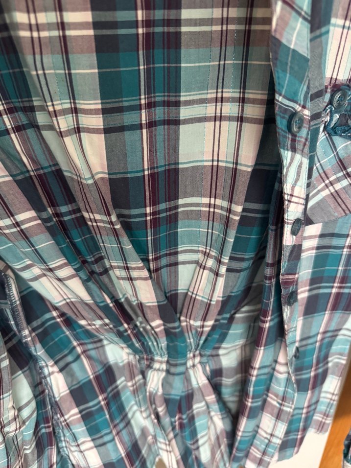 Kadın Mavi Ekose Uzun Kollu Gömlek - Görsel 3