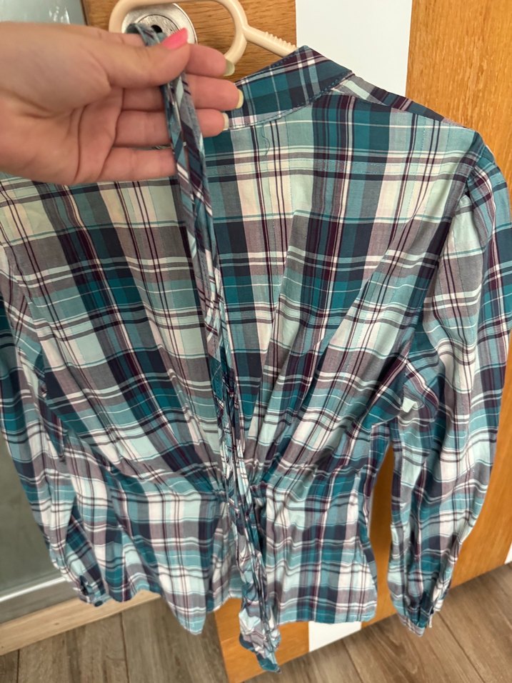 Kadın Mavi Ekose Uzun Kollu Gömlek - Görsel 5