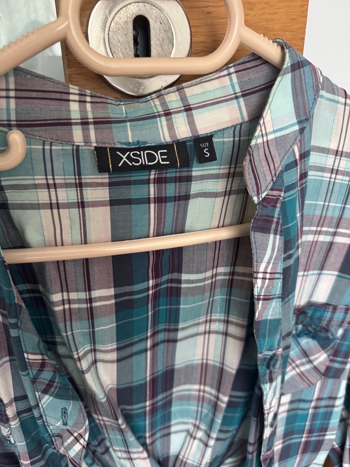 Kadın Mavi Ekose Uzun Kollu Gömlek - Görsel 2