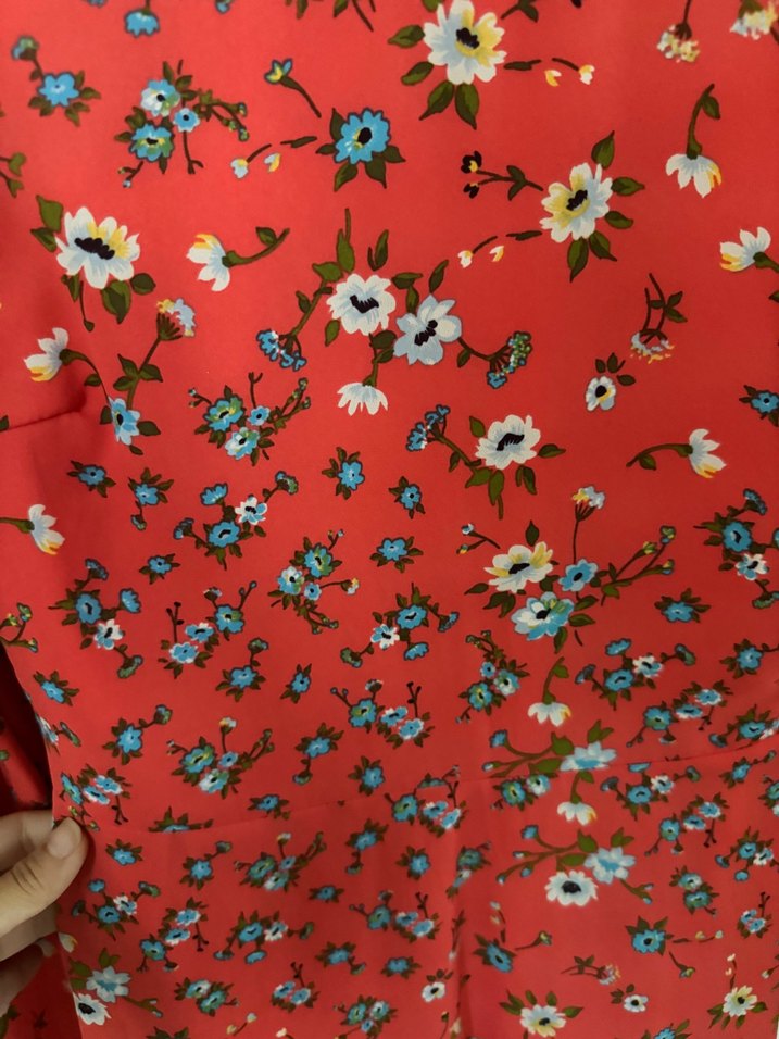 Uzun Kollu Çiçek Desenli Nar Çiçeği Kadın Elbise - Görsel 4