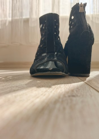 36 Beden siyah Renk Siyah Süet Blok Topuklu Gotik Kadın Ayakkabı
