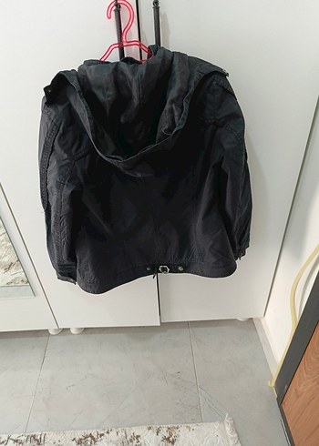 m Beden Kadın Gri Keten Fermuarlı Ceket
