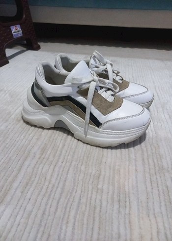 37 Beden Beyaz Bağcıklı Platform Kadın Spor Ayakkabı