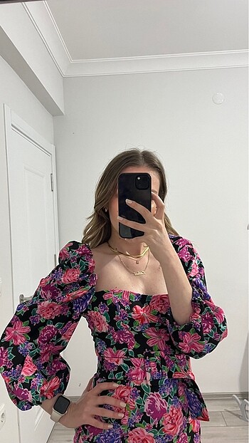 ZARA ÇİÇEK DESENLİ KEMERLİ ELBİSE - Görsel 2