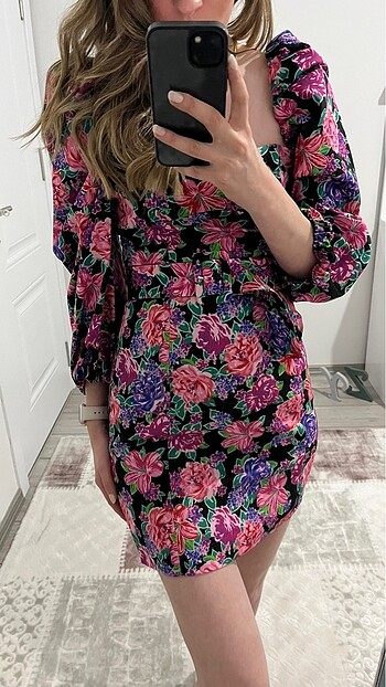 ZARA ÇİÇEK DESENLİ KEMERLİ ELBİSE - Görsel 4