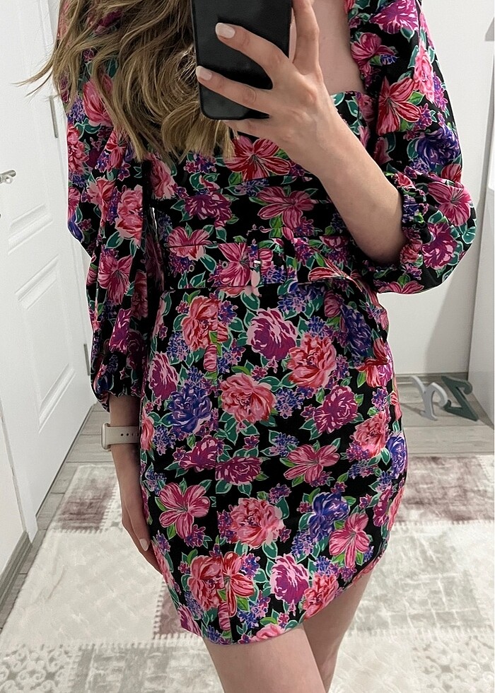 ZARA ÇİÇEK DESENLİ KEMERLİ ELBİSE - Görsel 4