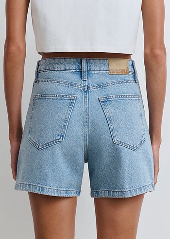 Zara Mavi Jeans Kadın Açık Mavi Bol Kesim Mini Denim Şort