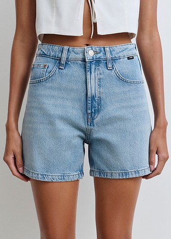 xs Beden mavi Renk Mavi Jeans Kadın Açık Mavi Bol Kesim Mini Denim Şort