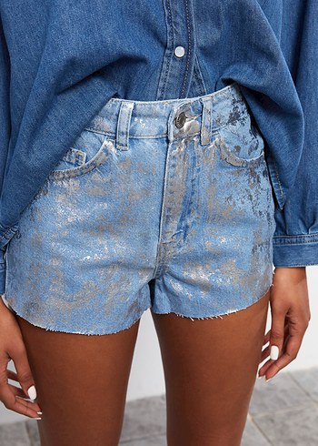 lcw, metalik mini şort - Görsel 5