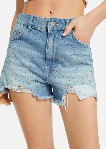 bershka, taşlı mini şort - Görsel 6