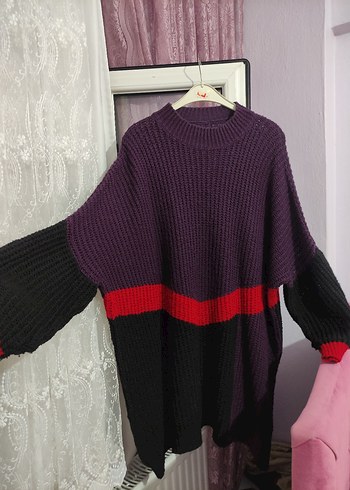 Kadın Mor Oversize Boğazlı Triko Kazak