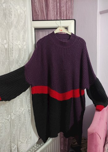 universal Beden Kadın Mor Oversize Boğazlı Triko Kazak