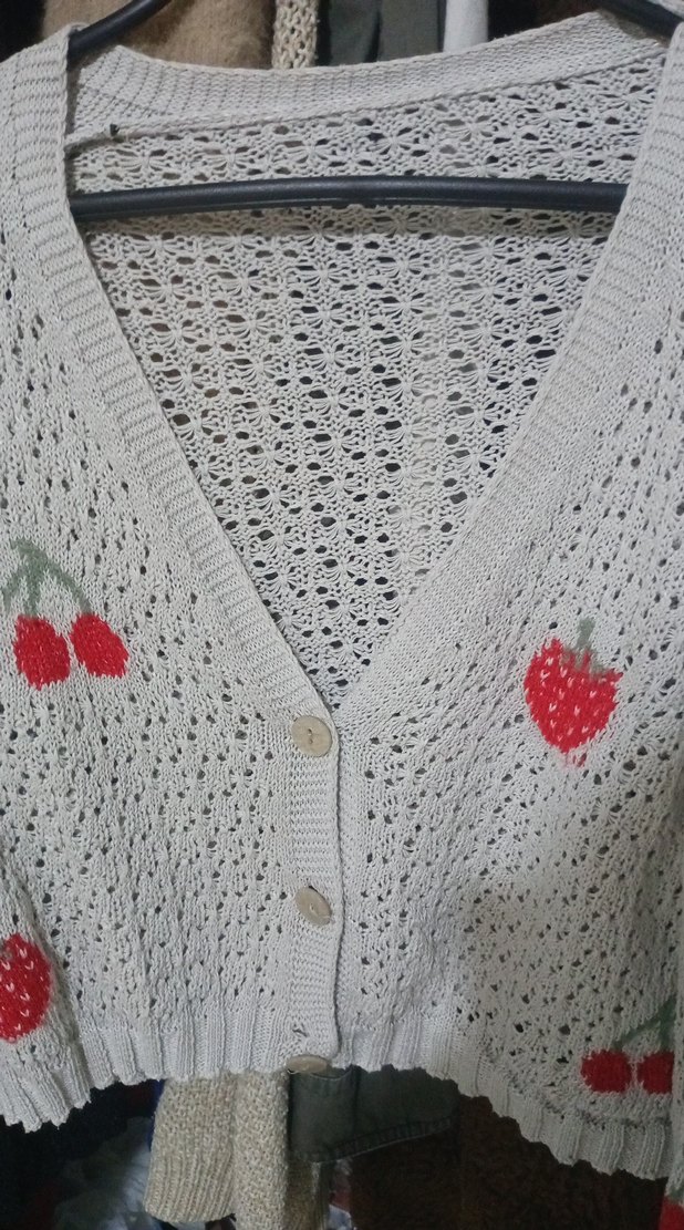 Nakışlı V Yaka Beyaz Kadın Hırka - Görsel 3