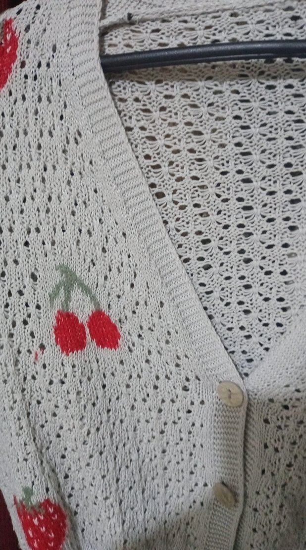 Nakışlı V Yaka Beyaz Kadın Hırka - Görsel 2