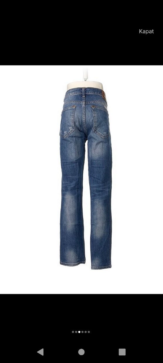 Kadın Mavi Yırtık Bol Kesim Midi Kot Pantolon - Görsel 3