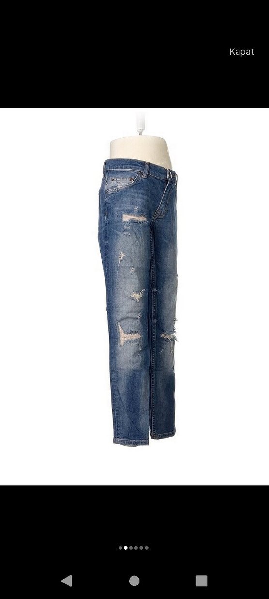 Kadın Mavi Yırtık Bol Kesim Midi Kot Pantolon - Görsel 2