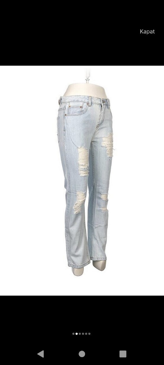 Kadın Yırtık Denim Rahat Kesim Jean - Görsel 2