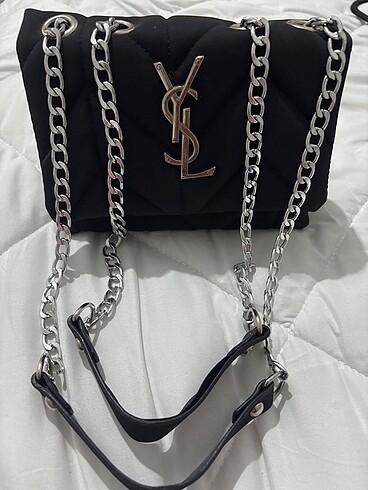 Ysl gümüş zincir detaylı kadife çanta iki bölmeli