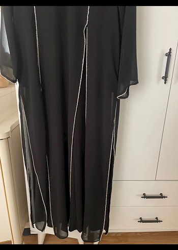 Siyah taşlı elbise ferace - Görsel 2