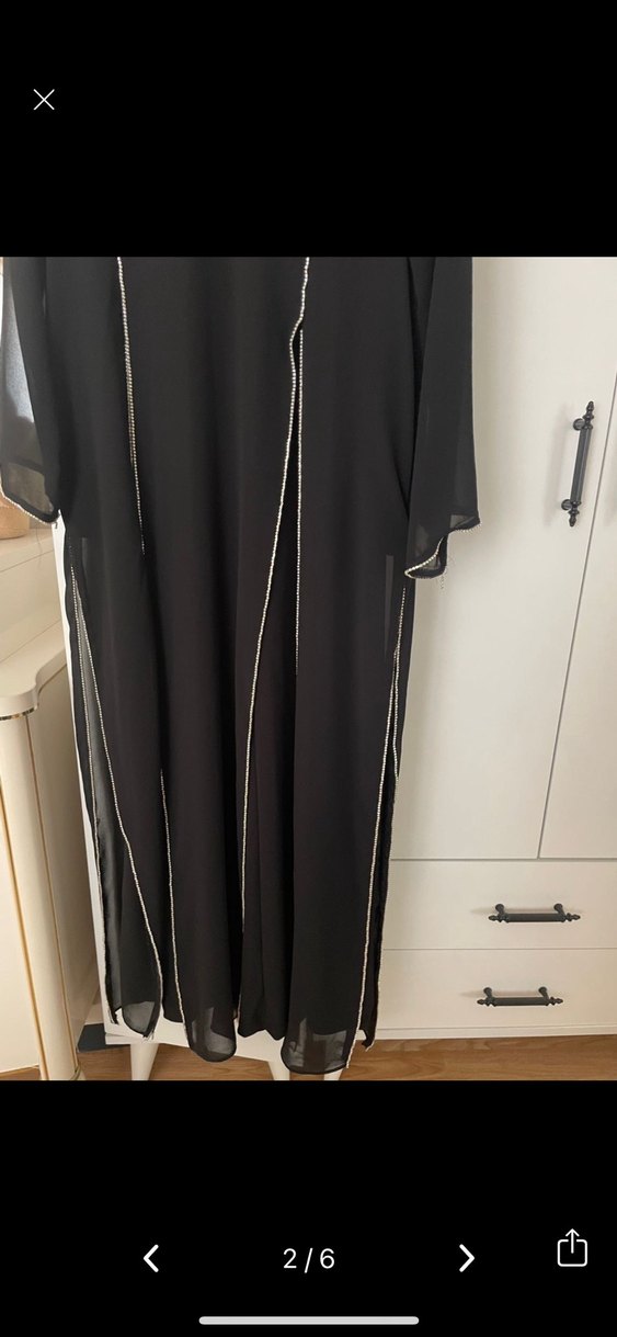 Siyah taşlı elbise ferace - Görsel 2