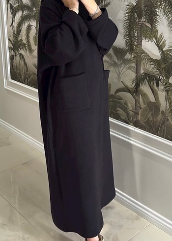 Siyah kışlık Salaş Uzun Elbise ferace Yüksek Yakalı - Görsel 2