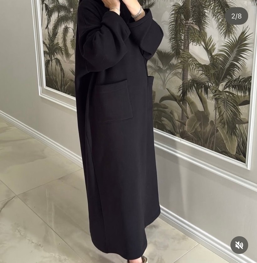 Siyah kışlık Salaş Uzun Elbise ferace Yüksek Yakalı - Görsel 2