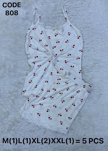 Beyaz Nakışlı Kısa Mini İp Askılı Pijama
