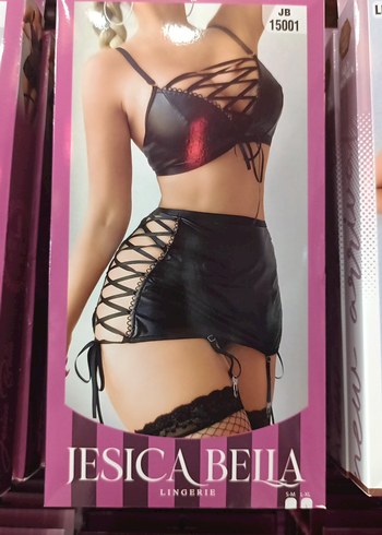 Siyah Deri Dantelli Mini Goth Büstiyer