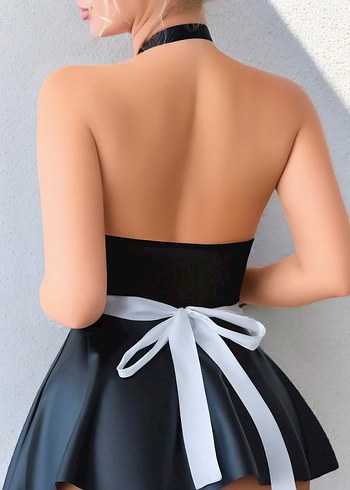 Siyah Mini Halter Boyunlu Göğüs Korsesi - Görsel 5