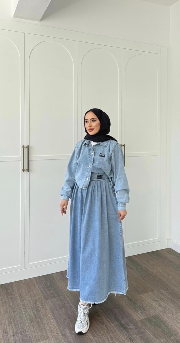 Mavi Uzun Denim Elbise - Görsel 2