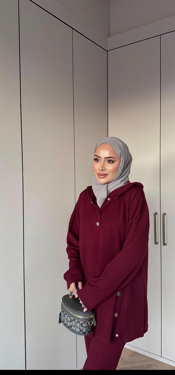 Bordo Kapüşonlu oysho ikili Takım - Görsel 2