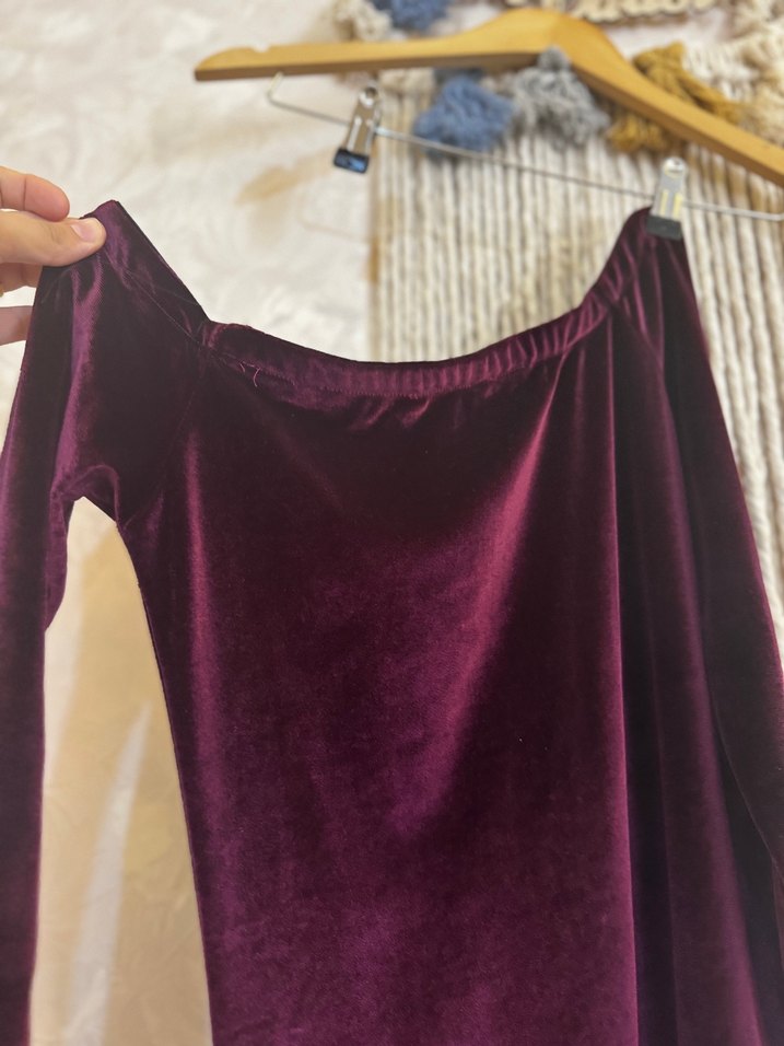 Bordo Uzun Kollu Drapeli Kadın Elbise - Görsel 3