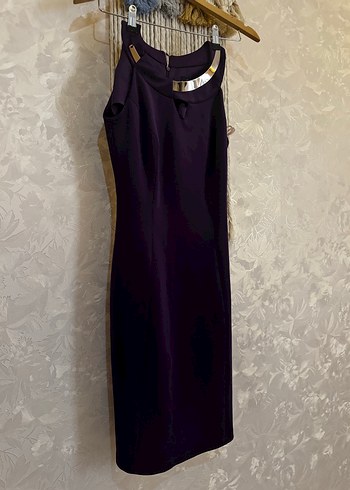 Mor Zincir Detaylı Uzun Abiye Elbise - Görsel 5