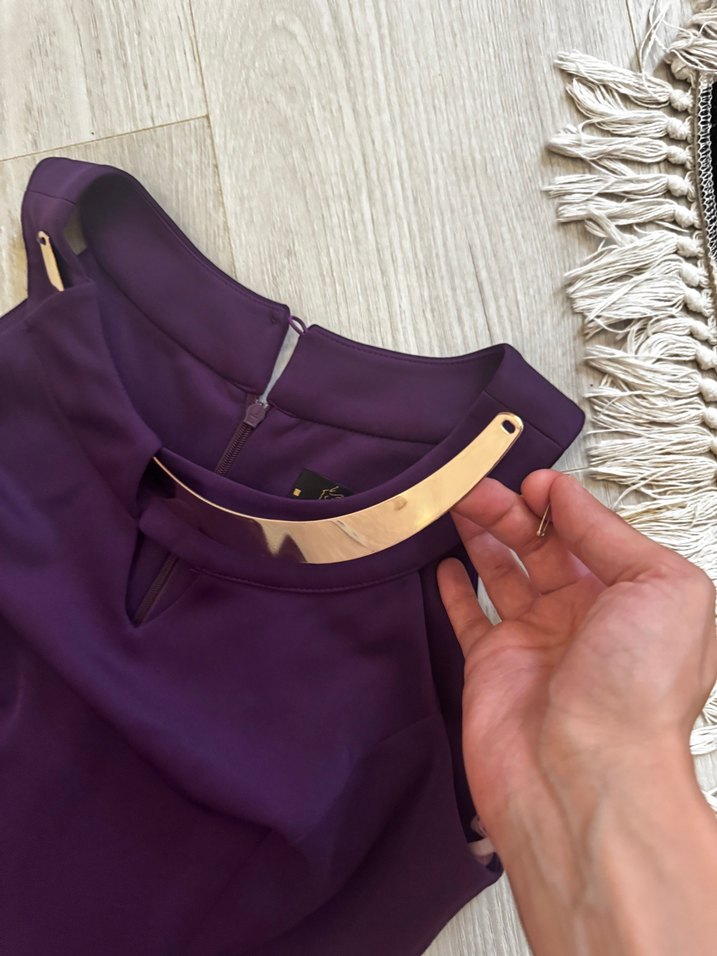 Mor Zincir Detaylı Uzun Abiye Elbise - Görsel 3