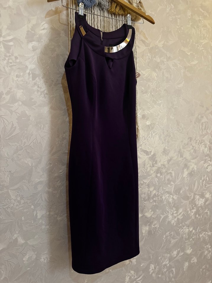 Mor Zincir Detaylı Uzun Abiye Elbise - Görsel 5