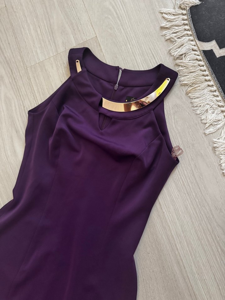 Mor Zincir Detaylı Uzun Abiye Elbise - Görsel 2