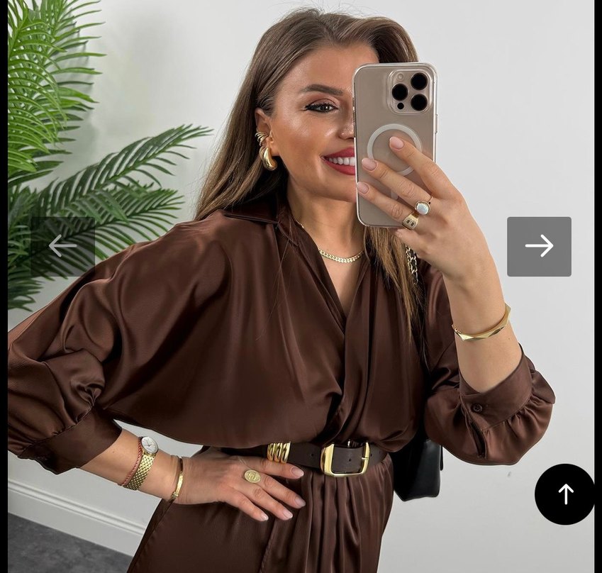 Kahverengi Uzun Saten Elbise - Görsel 4