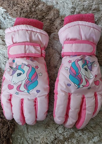 Kız Çocuk Pembe Unicorn Nakışlı Eldiven