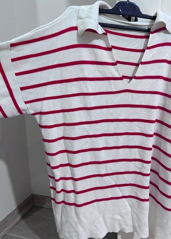 V Yaka Çizgili Kadın Triko Kazak - Görsel 2