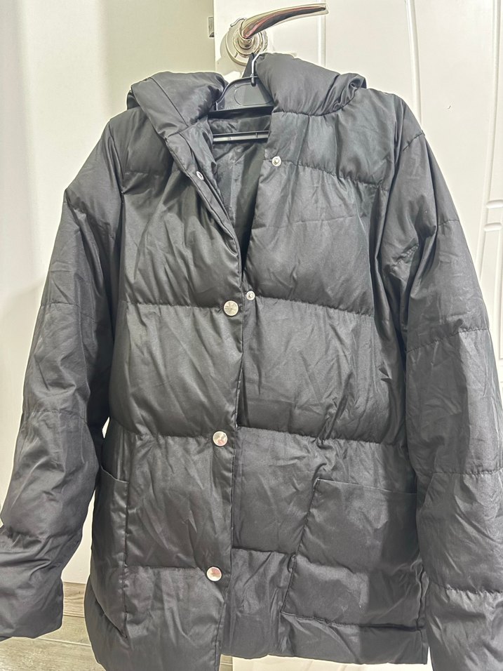 Düğmeli Siyah Kadın Kışlık Mont - Görsel 3