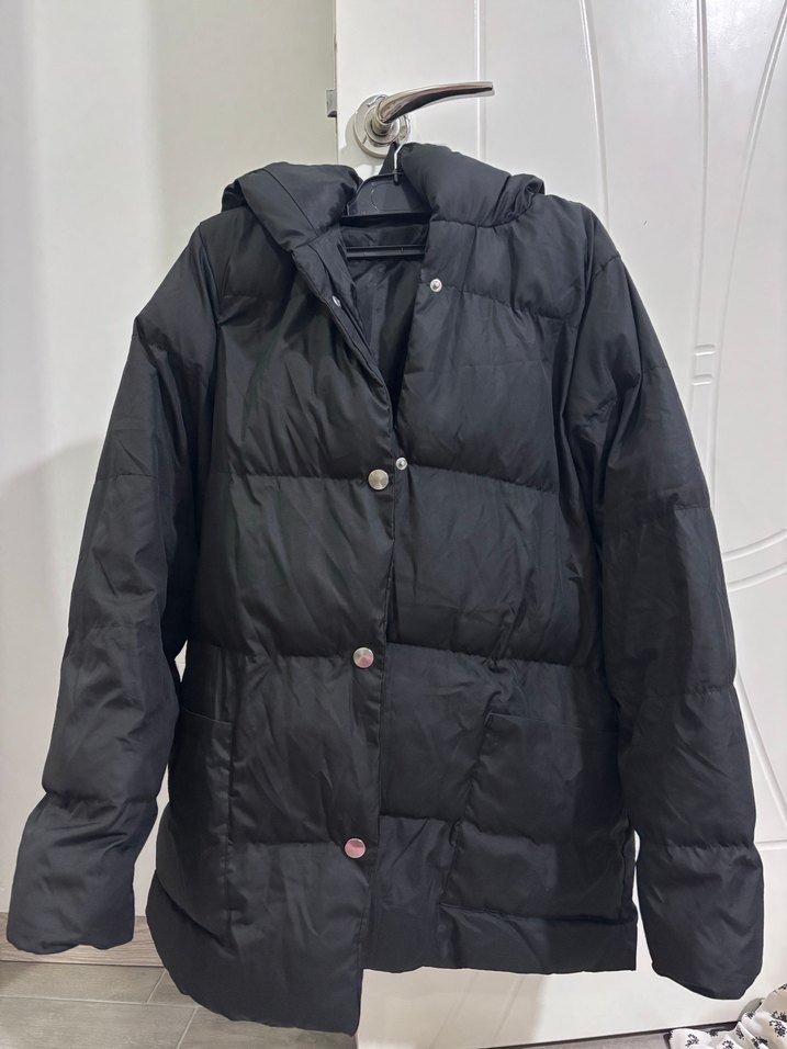 Düğmeli Siyah Kadın Kışlık Mont - Görsel 2