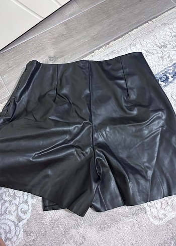 Siyah Deri Mini şort  Etek Fermuarlı - Görsel 3