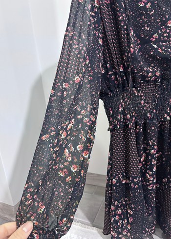 Bohem Siyah Uzun Kollu Desenli Elbise - Görsel 3